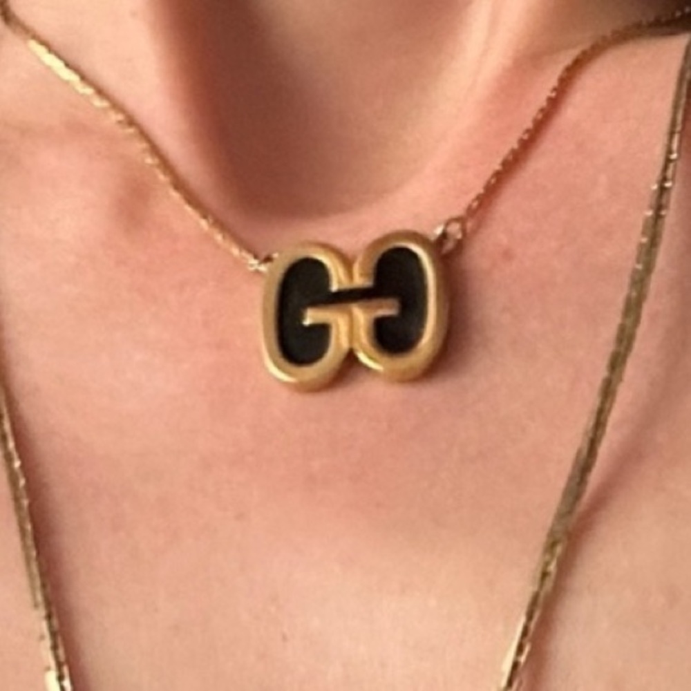 GIVENCHY Vintage 80s GG Logo Gold & Black Necklace VTG 1980 RARE - Picture 3 of 10